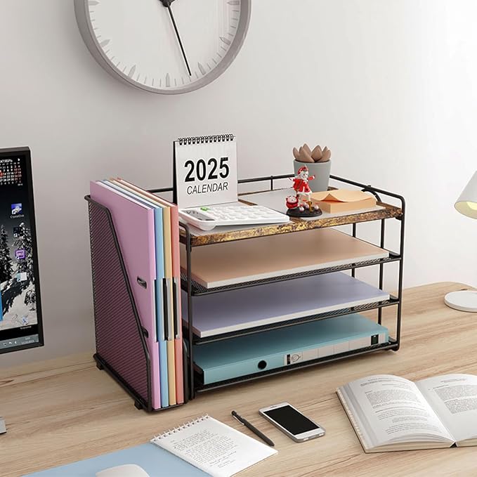 gianotter Wood Paper Organizer With Magazine Holder, Desk Organizers and Accessories, Desk Accessories & Workspace Organizers, File Organizer for Office Supplies Storag (Wood)