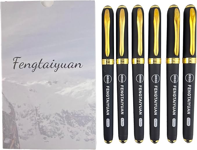 Fengtaiyuan 07P18Prox6, Gel Pens, Black Ink, FIne Point 0.7mm, Writting Pens, Smooth, 6 Pack (07P18Prox6)