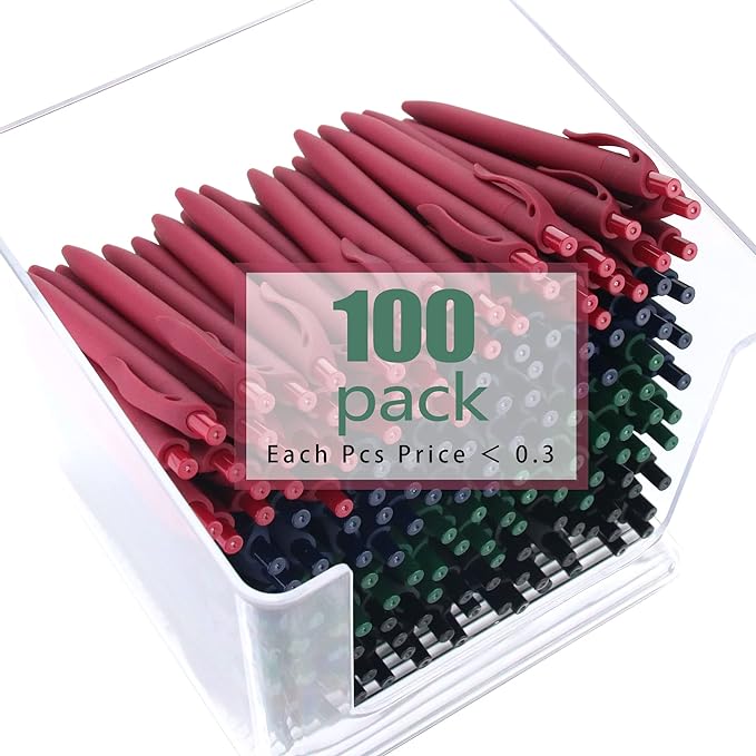 Deegtran 100 Pack No Bleed Green Barrel Click Pens, Wholesale Retractable Ballpoint Pens, Medium Point, Smooth Ink, 1.0MM Black Ink