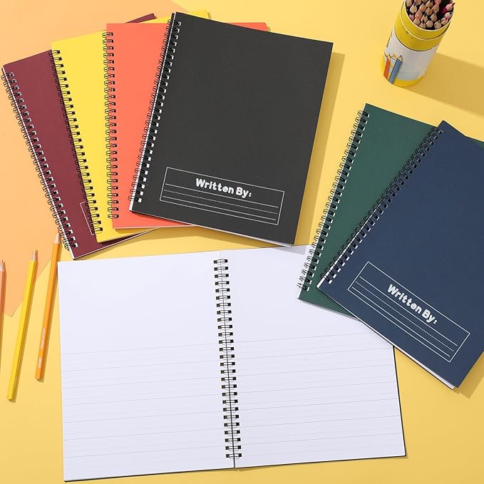 Henoyso 10 Pcs 100/50 Sheets Primary Composition Notebook K-2 Bulk Spiral Primary Journal Drawing Handwriting Practice for Kids Kindergarten 1st 2nd Back to School Supplies (Jewel Tone Color,50 Sheets)