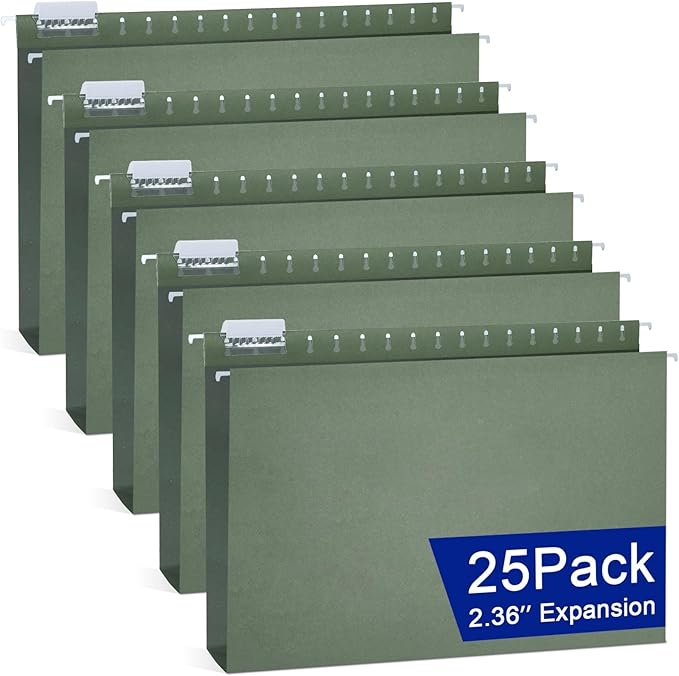 gisgfim 25 Pack Reinforced 11x17 Hanging File Folders 1/5 Cut Heavy Duty Hanging File Folders with Plastic Tabs & Label Cards Expanding Hangers File Organizer for Drawing Engineering Document (Green)