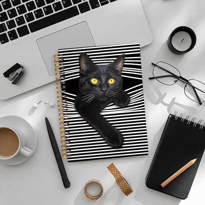 Funny Black Cat Notebook Journal, Cat Lover Gifts for Women Men, Funny Peeking Spiral Notebook for Work, Black Cat Gifts for Girls, Cat Notepad 5.5x8.3 Inch
