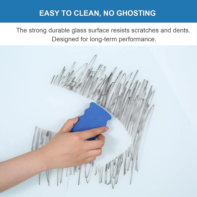 Dex Board 72" x 48" Large Glass Whiteboard 6' x 4' Frameless Tempered Glass Dry Erase Board with Marker Tray for Interactive Office, Wall Mounted Frosted Glass Whiteboard