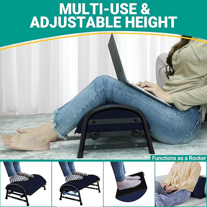 Foot Stool Underdesk Footrest with 3 Adjustable Heights, Under Desk Foot Rest for Car, Home and Office, Office Desk Accessories