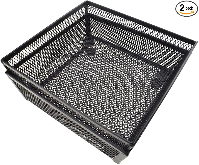 HAHIYO Stackable Mesh Tray Cup 6 x 6 x 2 inches Sturdy Container for Desk Drawer Organizer Collection for Home Office School kitchen Soft Foam Feet No Sharp Edges 2 Pack Black