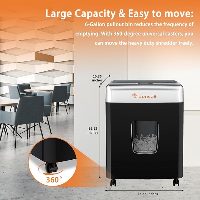 Bonsaii Heavy-Duty Paper Shredder for Home & Office - 110-Sheet Autofeed, Micro Cut, P-4 Security Level, 30-Minute Continuous Shred, 6-Gallon Bin