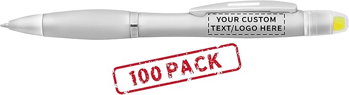 DISCOUNT PROMOS 100 Marathon Gel Highlighter Pens Pack - Customizable Text, Logo - Twist Mechanism, Ballpoint - Silver