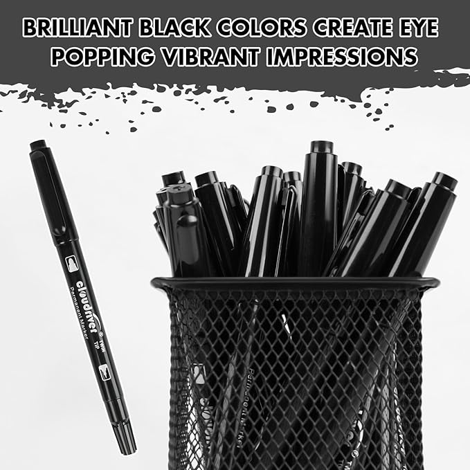 cloudriver Ultra Fine Permanent Markers, 60 Bulk Pack Twin Tip Black Permanent Marker Set, Waterproof and Quick Drying