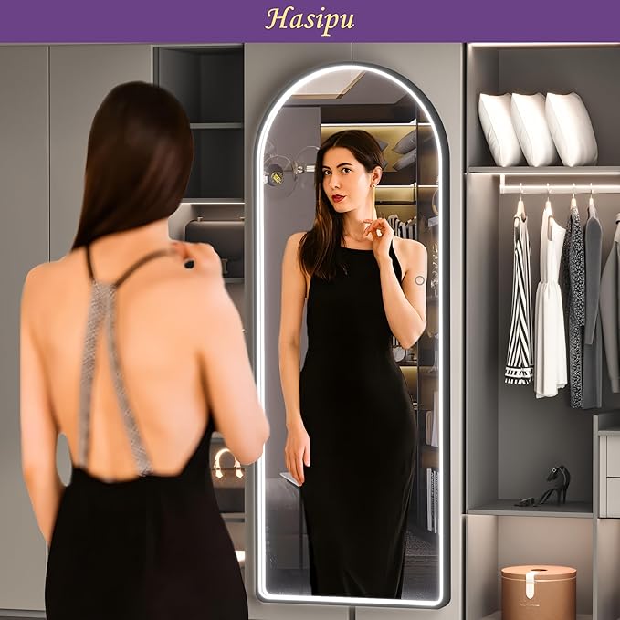 Hasipu 63" x 22" Led Mirror Full Length, Full Body Mirror with Lights, Arch Design, Wall Mounted, English Style