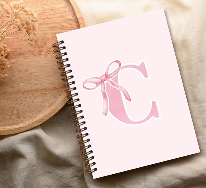 Coquette Trendy Preppy Pink Bow Spiral Notebook,Initial C Journal Personalized Teen Girl Gifts,Monogrammed Gifts for Women Teen Girl,College Ruled Hardcover Spiral Notebook 5.5 x 8.3