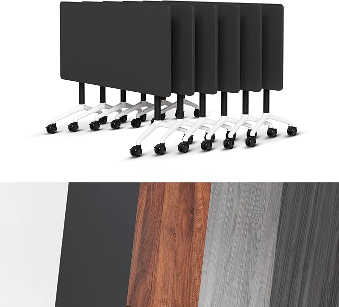 Conference Room Table, Folding Conference Tables,Thicken Grey Tabletop,Flip Top Wooden Seminar Meeting Room Table for Conference Room Offices (6, Black, 47.2“)