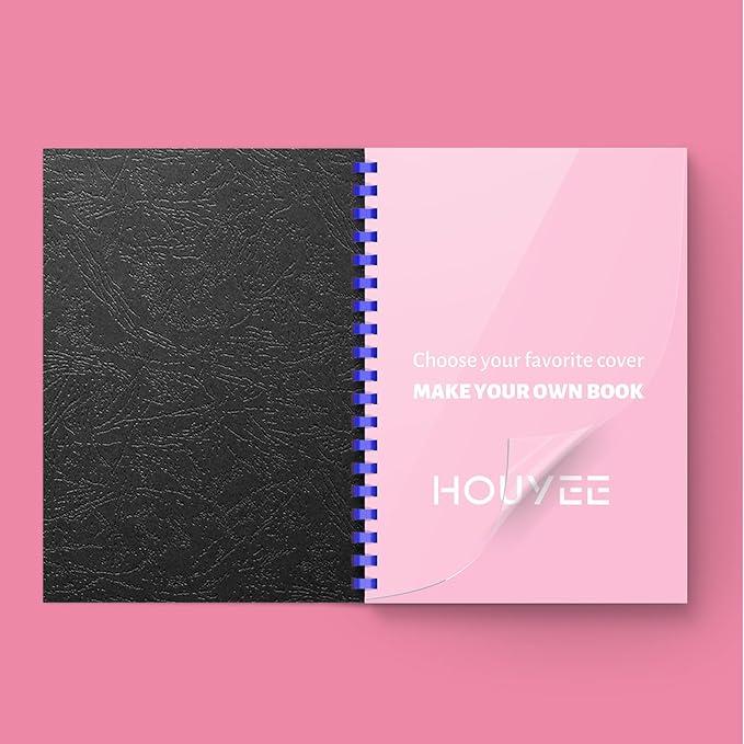 HOUYEE Binding Covers and Combs Set, 8.5x11 Inches, Including 50 Pcs Leather Texture Paper Binding Covers, 50 Pcs 8 Mil Clear PVC Sheets and 20 Pcs Assorted Combs