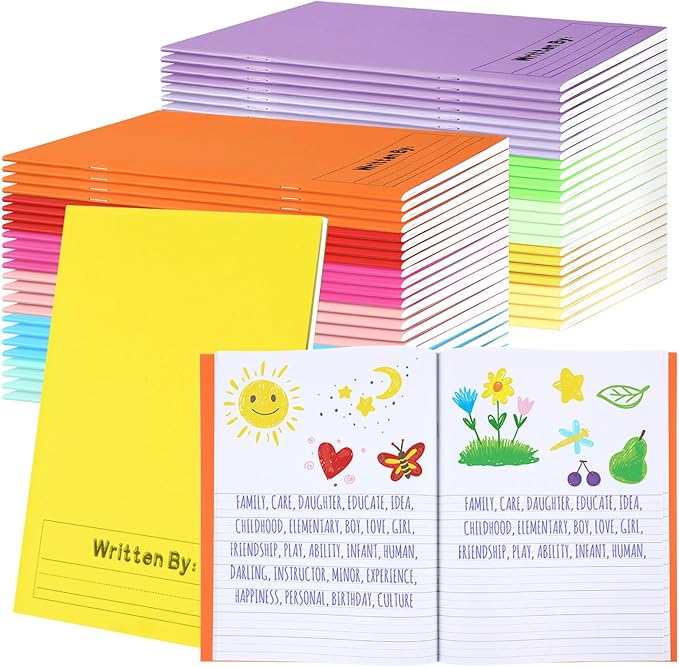 Henoyso 48 Pcs Primary Composition Notebook K-2 9 3/4 x 7 1/2 Inch Primary Journal, Back to School Supplies, Bulk Blank Writing Book for Kid to Write Draw Journal 60 Page Notebooks (Multicolored)