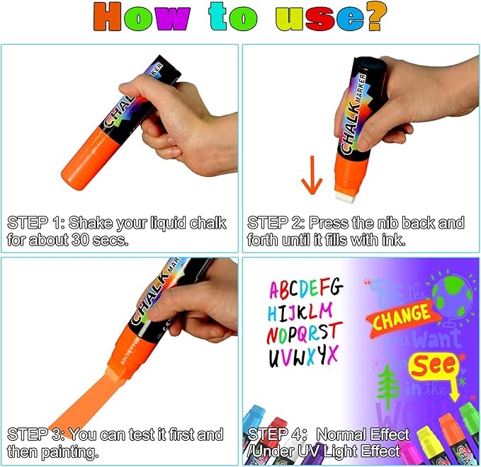 FansArriche Jumbo Chalk Markers, 15mm Window Markers for Glass Washable, 12 Colors Liquid Chalk Marker Erasable for Chalkboard, Blackboard, Car