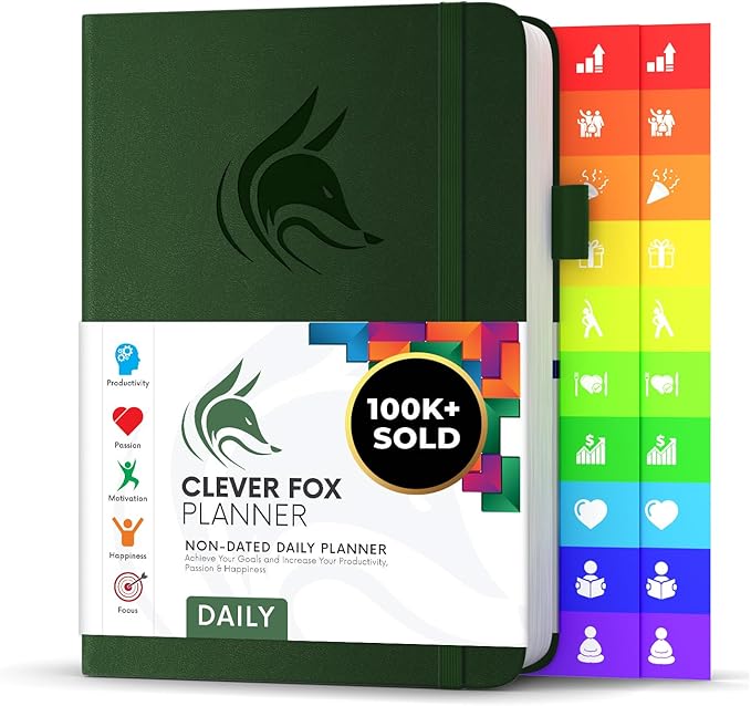 Clever Fox Daily Planner – Undated Planning Notebook with Hourly Schedule & To-Do List – Personal Day Task & Work Organizer, 6 Months (Forest Green)
