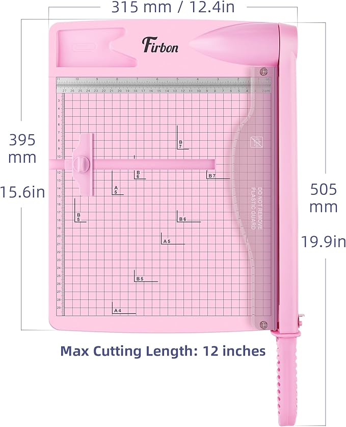 Firbon 12" Guillotine Paper Cutter, Heavy Duty 30-Sheet Capacity Trimmer for Cardstock, Photos, Scrapbooking, Office, Classroom, Studio (Pink)
