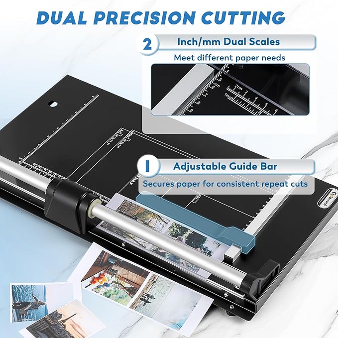 CGOLDENWALL A4 Rotary Paper Trimmer, 12 Sheets, w/Extra Blade & Gloves, for Cardstock Photo, Heavy Duty Paper Cutter for Offices Schools Crafts (14.9 Inch Cut Length)