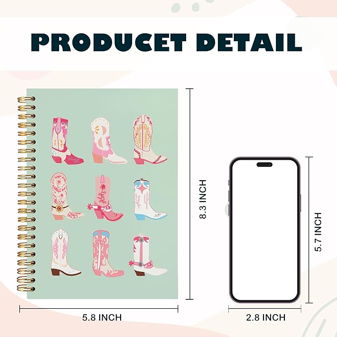 BearCake Cowgirl Boot Notebook, Cowgirl Stuff, Cowgirl Gifts, Western Office Supplies, Western Stuff for Women, Boho Western Notebook Journal 5.5x8.3 green