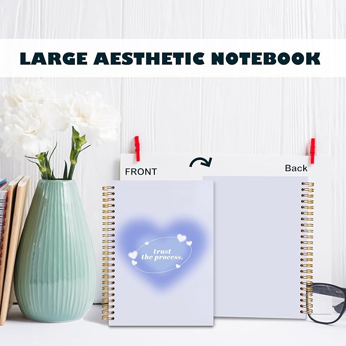 BearCake Trendy Y2K Blue Aura Preppy Notebook Journal, Trust the Process Inspirational Notebooks, Aesthetic Notebooks, Blue Aesthetic Office Supplies, Hardcover Spiral Notebook 5.5x8.3