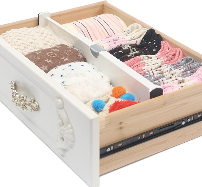 DIOMMELL 12 Pack Adjustable Plastic Drawer Dividers, White, 4"H x 11"-17"L, Expandable Organizers for Kitchen, Bedroom, Closet, Bathroom & Office Drawers