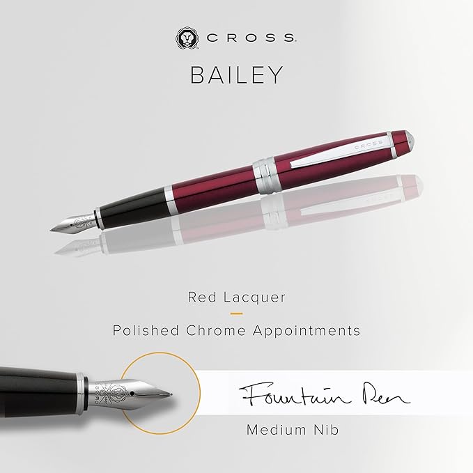 Cross Bailey Refillable Fountain Presented in a Premium Gift Box - Medium Point, Black Ink, Red