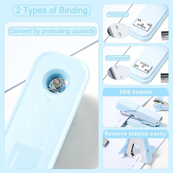 Desk Accessories with Pen Holder, Office Supplies Desk Organizers and Accessories, Tape Dispenser, Stapler, Staple Remover, Staples, Clips Set, Ruler, Scissor, Pen, Tape (Blue)