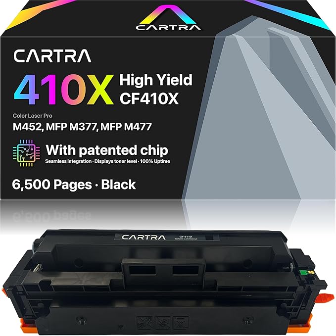 CARTRA 410X Black Toner Cartridge Compatible with 410X Black High-Yield Toner Cartridge Works with Color Laser Jet Pro M452 M377 MFP M477 Series Printer Ink