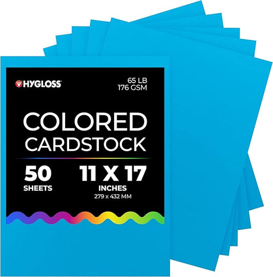 Hygloss Dark Blue Bright Colored Cardstock - 11x17-Inch, 50 Sheets, 65 lb/ 176 gsm, Fade-Resistant, Acid-Free Color Card Stock Paper
