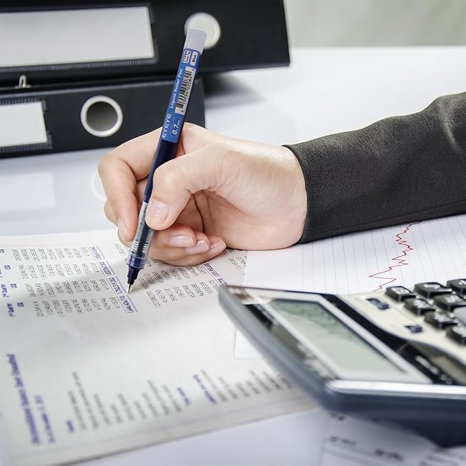 EYEYE Liquid Ink Rollerball Pens 12 Pack, 0.7mm Fine Point Roller Ball Pens Quick Dry, Blue Ink Pens Fine Point Smooth Writing Pens for Journaling, Note Taking, Office and School Supplies