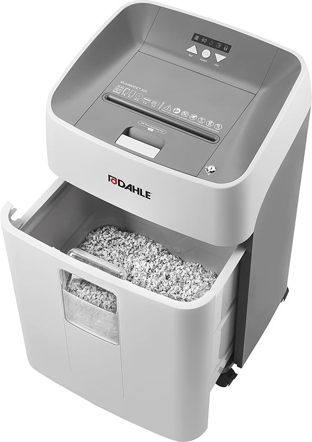 Dahle ShredMATIC SM 300 Auto-Feed Paper Shredder, Cross Cut, 300 Sheet Bin, German Engineered, Jam Protection, Oil Free, SmartPower, P-4 Security, Shreds CDs/Staples/Paper Clips/Credit Cards