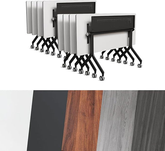 Conference Room Table, Folding Conference Tables,Thicken Grey Tabletop,Flip Top Wooden Seminar Meeting Room Table for Conference Room Offices (8, Black Drawer, 55.1”)