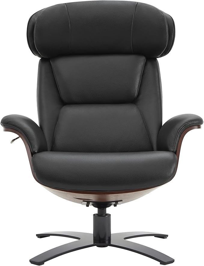 CHITA Genuine Leather Reclining Swivel Chair with Adjustable Headrest and Ottoman for Living Room, Black