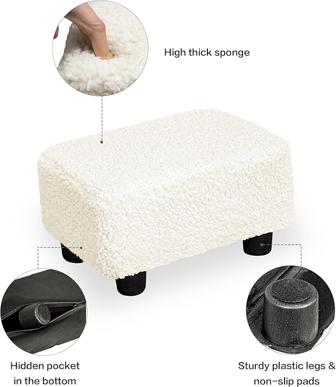 CAROLMADE Small Foot Stool Ottoman Footstool with Legs Under Desk Footrest for Living Room Bedroom and Office, Soft Ivory White