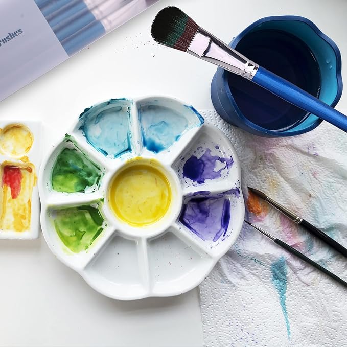1 Inch Mop Brush for Acrylic Painting, 6 Pieces Oval Blending Brushes for Acrylic Painting with Short Wooden Handle for Acrylic, Gouache，Watercolor