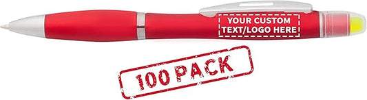 DISCOUNT PROMOS 100 Marathon Gel Highlighter Pens Pack - Customizable Text, Logo - Twist Mechanism, Ballpoint - Red