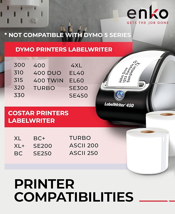 enKo (6 Rolls, 1,800 Labels) Address, Shipping & Barcode Labels 30256 (2-5/16 x 4") Compatible for Dymo LabelWriter