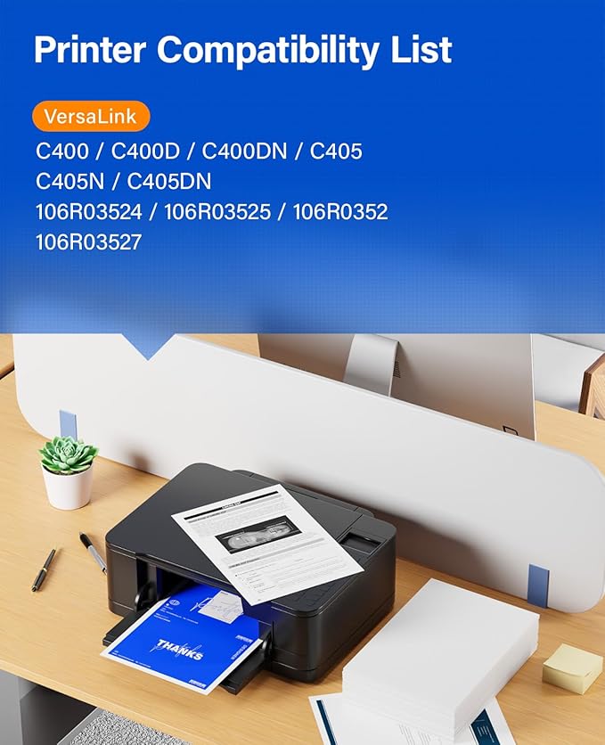 C400 C405 Extra High-Yield Toner Cartridge Set 4-Pack Black Cyan Magenta Yellow 106R03524 106R03525 106R03526 106R03527 Replacement for Xerox Versalink C400 C400D C400DN C405 C405N C405DN Printer Ink