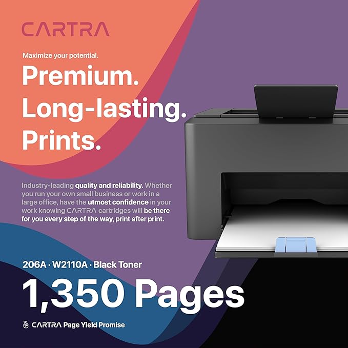 CARTRA 206A W2110A Black Toner Cartridge for HP MFP M283cdw Printer, Color Laserjet Pro M283fdw, M283fdn M283, M255dw, M255nw M255, M282nw M282 Series, 206X W2110X