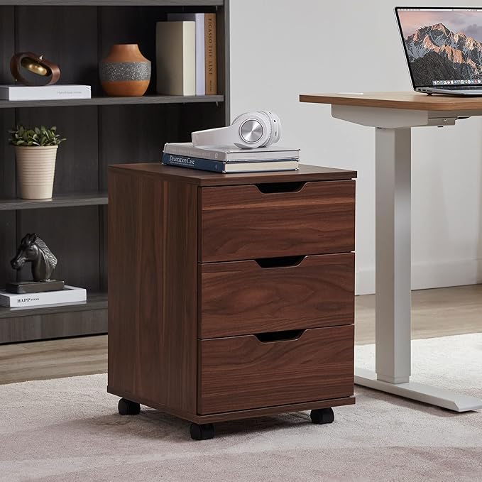 Farini Mobile File Cabinet for Home Office, 3 Drawer Chest Wood, Drawers Unit for Under Desk, Storage Drawers Cabinet Brown