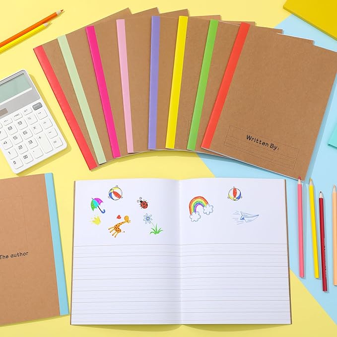 Henoyso 40 Pcs Primary Composition Notebook 9 3/4 x 7 1/2 Inch Kids Journal, Back to School Supplies, K-2 Primary Writing Notebook for Kids Student Draw and Write Story Journal (Stylish Color)