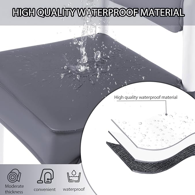 CWK Waterproof PU Leather Dining Chair Covers Set of 4-Stretchable Chair Seat Slipcovers, Removable & Washable Protector for Dining Room,Home,Office,Wedding,Rear Covers (PU-Grey)