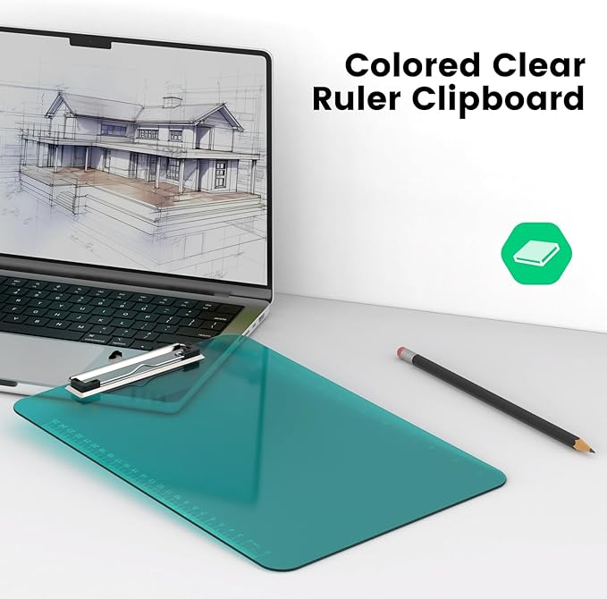 Bulk Clipboards Set of 6, 8.5x11 Plastic Colored Clear Clip Board with Ruler, Suitable for Classroom, Students, Kid, Size 9" x 12.5" with Low Profile Clip, Office & School Supply