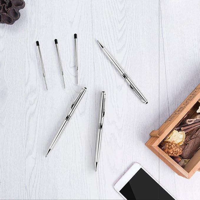 Cambond Ballpoint Pens Metal Pen - Silver Pens Black Ink for Gift Business Men Police Flight Attendant 1.0 mm Medium Point Office Pen, 3 Pens with 3 Refills (Silver)