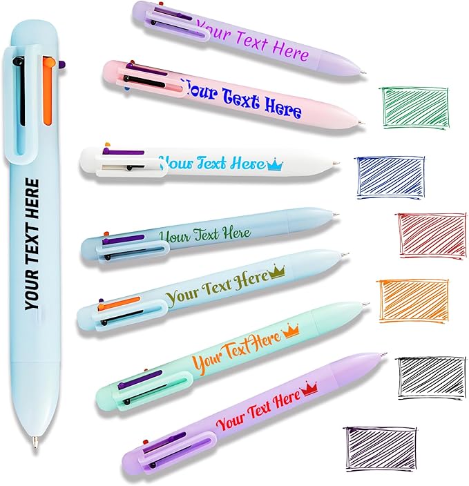 Custom 6-In-1 Multicolor Ballpoint Pen 0.5mm Tip Personalized Pens with Text Logo Name Printed Customized Pens Gift for Businesses School Office Employee Exhibition, 28PCS