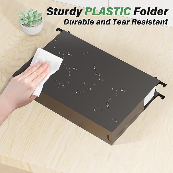 Extra Capacity Legal Size Plastic Hanging File Folders,2" Expanding Accordian Pocket with Black Insert Gasket,Heavy Duty for Filing Cabinet,Hard and Durable Hang Folders,Legal Size,12 Pack(Black)