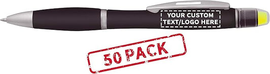 DISCOUNT PROMOS 50 Marathon Gel Highlighter Pens Pack - Customizable Text, Logo - Twist Mechanism, Ballpoint - Black