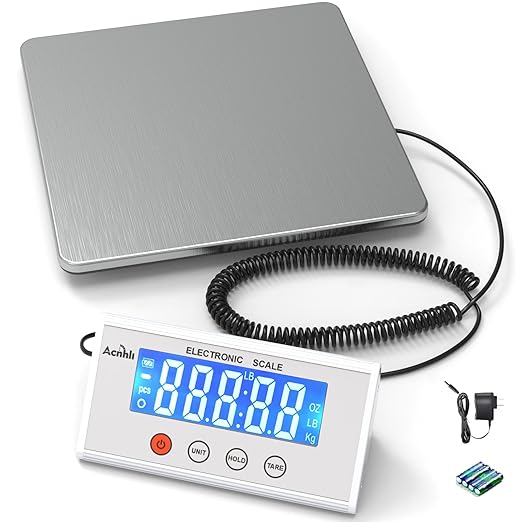 Digital Shipping Scales 440 pounds, Stainless Steel Heavy Duty Postal Scale for Warehouses, Homes, Offices, and Courier Companies, Including Product Manuals and adapters