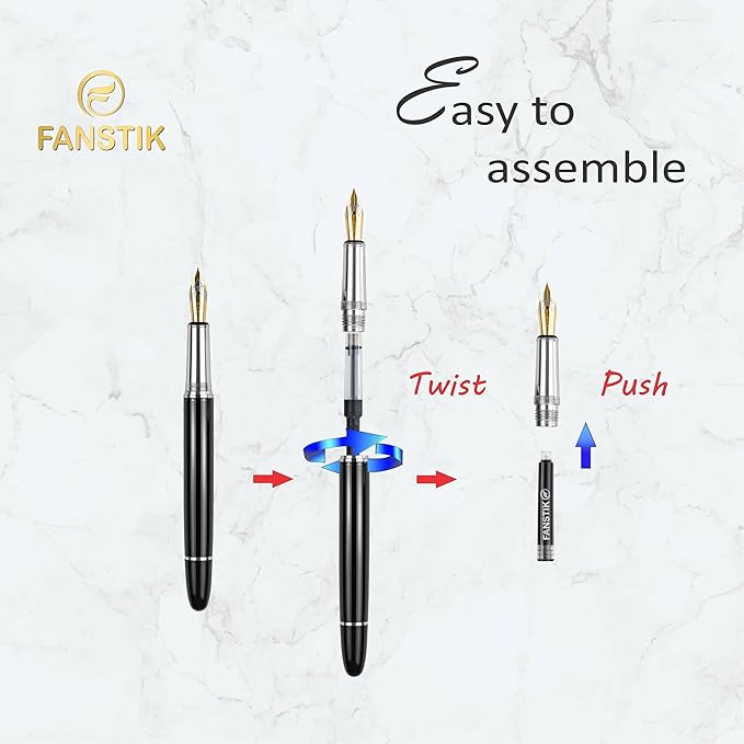 Customized Fountain pen with name (MADE IN USA), stainless steel, black and Silver, luxury engraved pen personalized for men and for women. (Fountain Black-Silver)