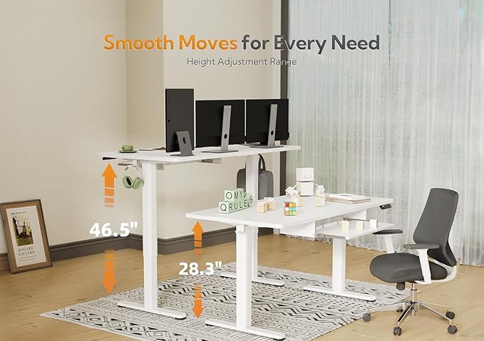 Claiks Standing Desk with Keyboard Tray, Electric Standing Desk Adjustable Height, 55x24 Inches Sit Stand up Desks with Splice Board, Raising Desks for Home Office, White