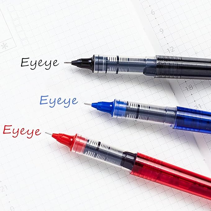 EYEYE 3 Colors Liquid Ink Rollerball Pens, 16 Packs (8 Black & 4 Blue & 4 Red) Quick Dry Gel Pen, 0.5mm Fine Needle Nib for Taking Notes Doodling, School Office Home Supplies